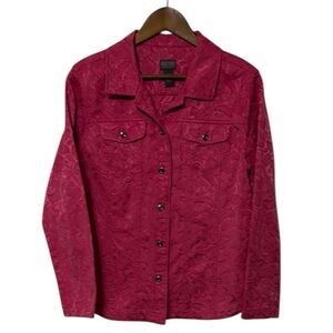 Chico’s Pink Floral Embroidered Western Fitted Long Sleeve Button Down Shirt L